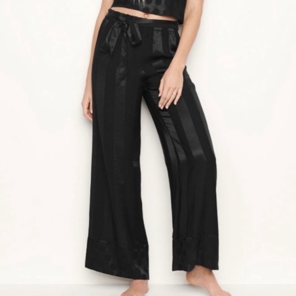 Victoria's Secret Other - VICTORIAS SECRET Black Luxe Satin Striped Pant with Polka Dot Hem Size S